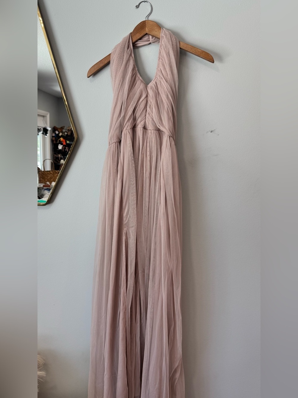 Anaya With Love  Dusty Rose Mesh Overlay Halter Dress